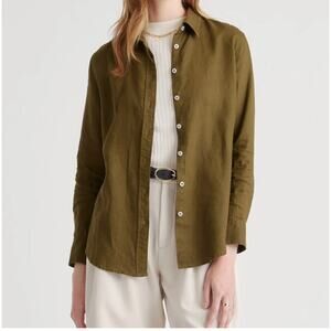 Quince NWT 100% European Linen Long Sleeve Shirt Martini Olive Green Womens Sml